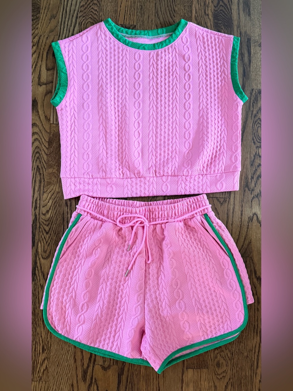 THE CUTEST preppy pink and green short set! Size M- great together or separate